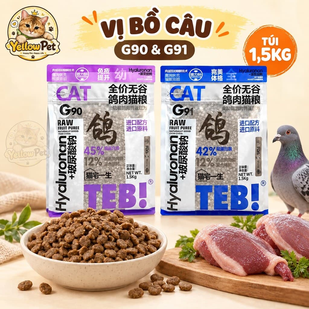 Hạt Cho Mèo TEB G90 G91 Vị Bồ Câu 1.5kg Hai Phân Loại | Yellow Pet