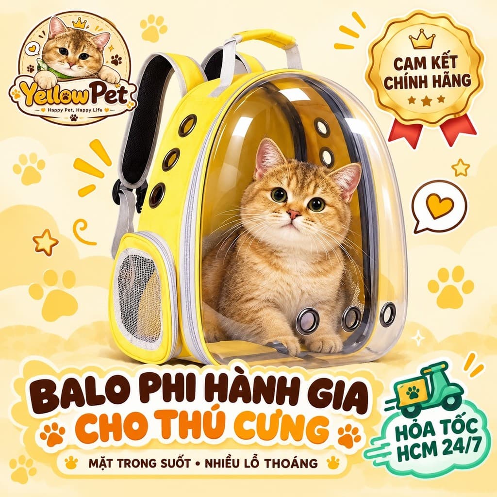 Balo Vận Chuyển Chó Mèo Nắp Trong Suốt 22 x 25 x 41cm Thoáng Khí | Yellow Pet