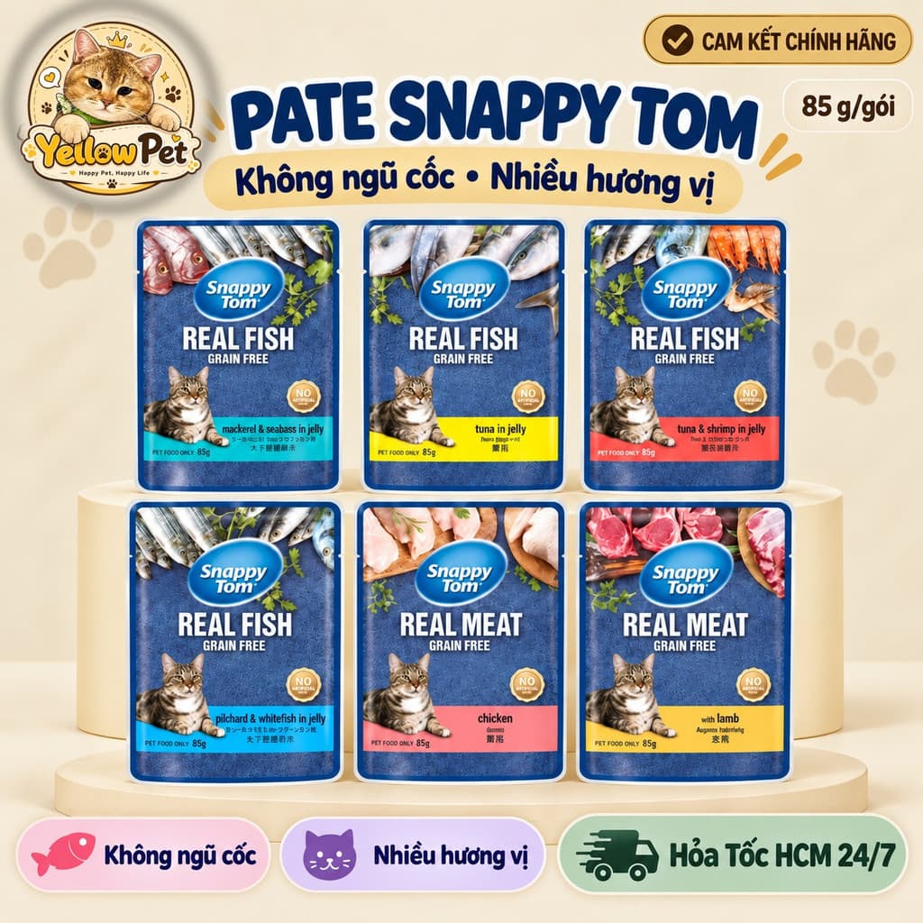 Pate Snappy Tom gói 85g thức ăn ướt cho mèo - Yellow Pet