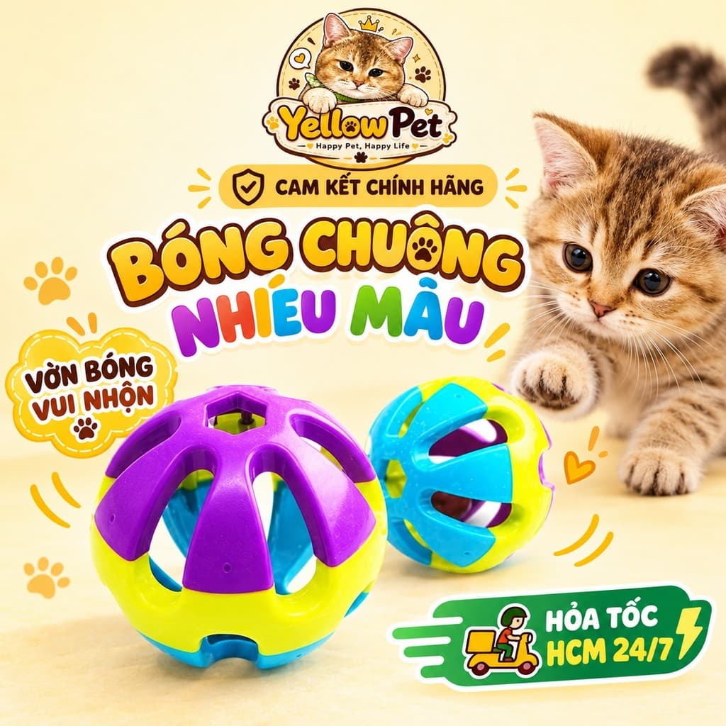 Đồ Chơi Bóng Chuông Cho Mèo Nhiều Màu Kích Thích Vận Động | Yellow Pet