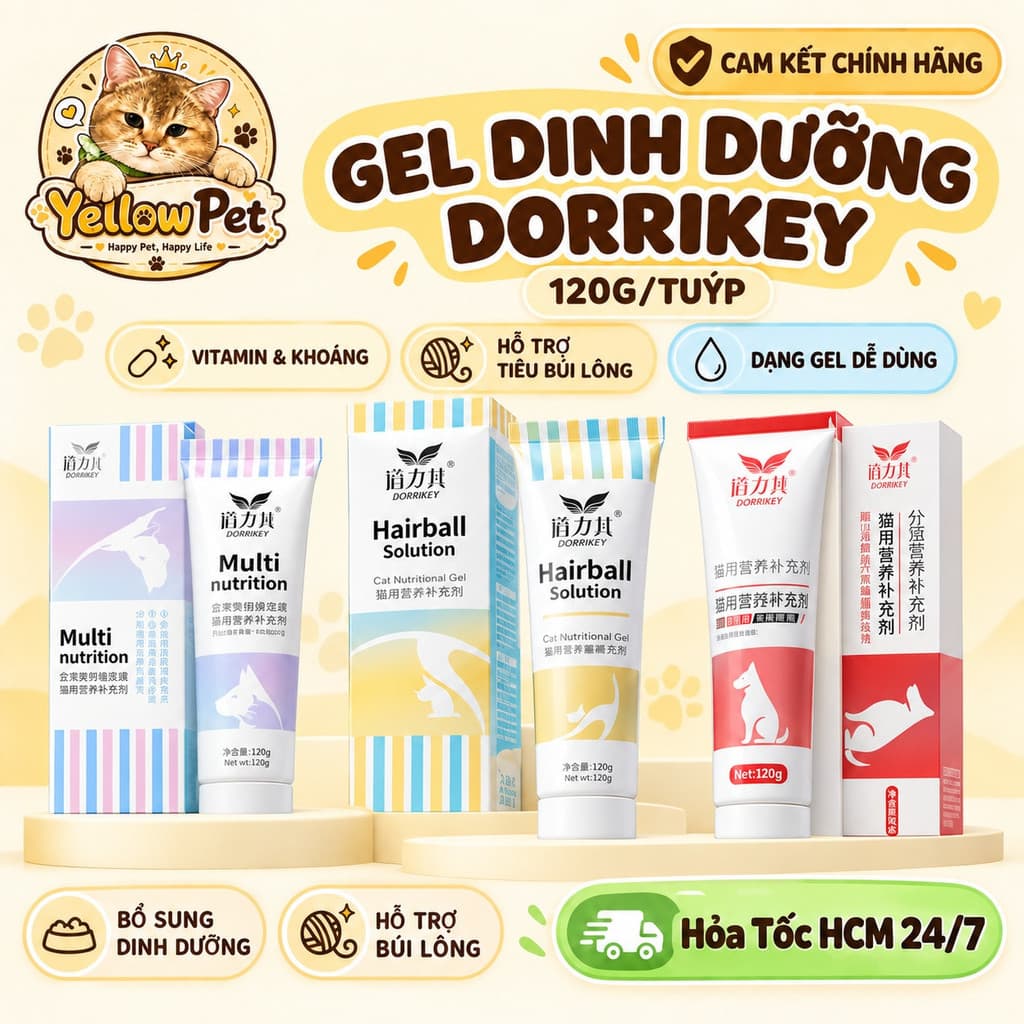 Gel dinh dưỡng Dorrikey 120g - 1 tuýp cho cún mèo - Yellow Pet