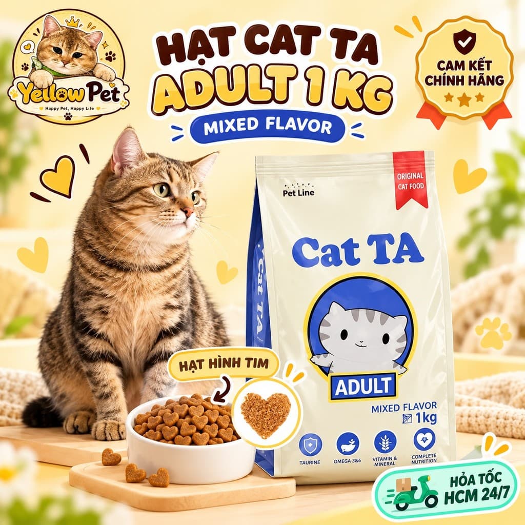 Thức Ăn Hạt Cho Mèo Trưởng Thành Petlike Cat TA Adult 1kg Hỗn Hợp | Yellow Pet
