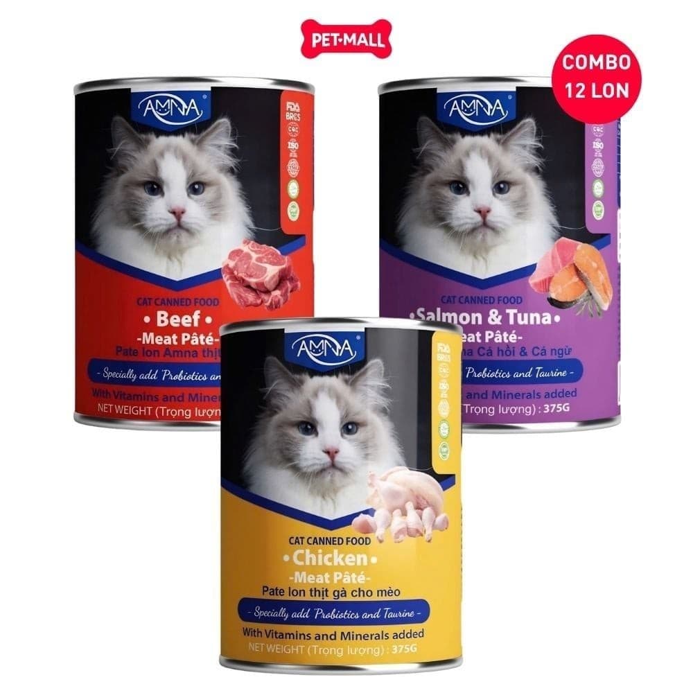 Pate Cho Mèo AMNA 375g Dạng Lon 3 Vị Gà Bò Cá Hồi Cá Ngừ | Yellow Pet