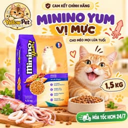 Thức Ăn Hạt Cho Mèo Minino Yum 1,5kg Vị Mực Mọi Lứa Tuổi | Yellow Pet 1