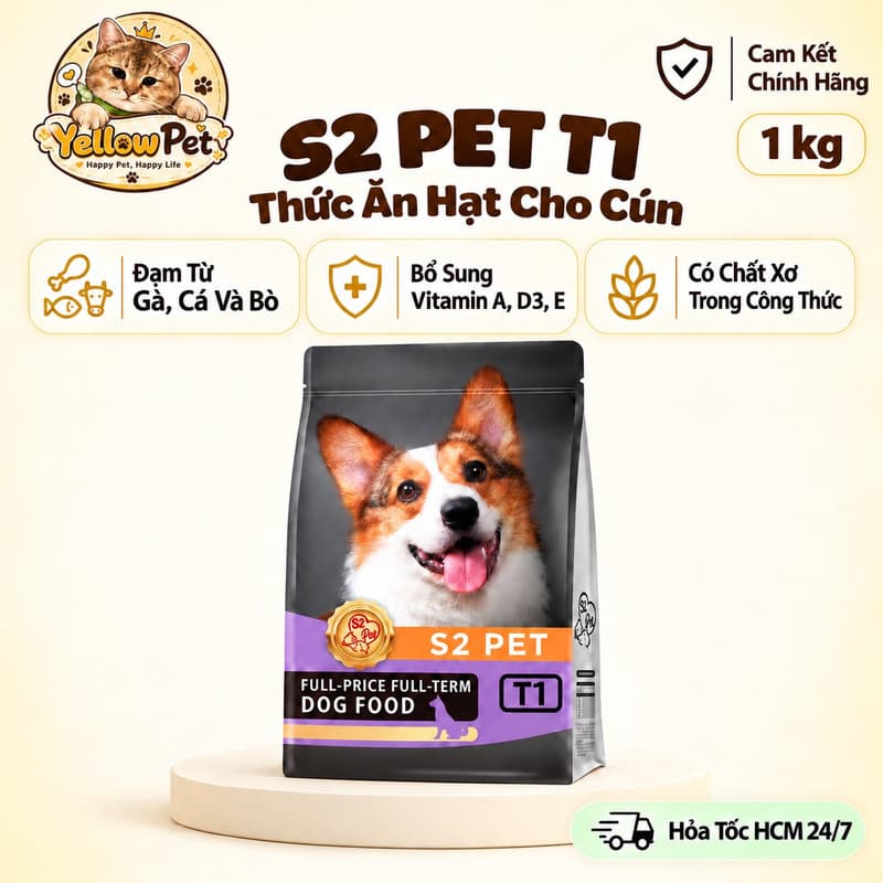 Hạt S2Pet T1 Cho Cún 1kg, Bổ Sung Vitamin Và Chất Xơ | Yellow Pet