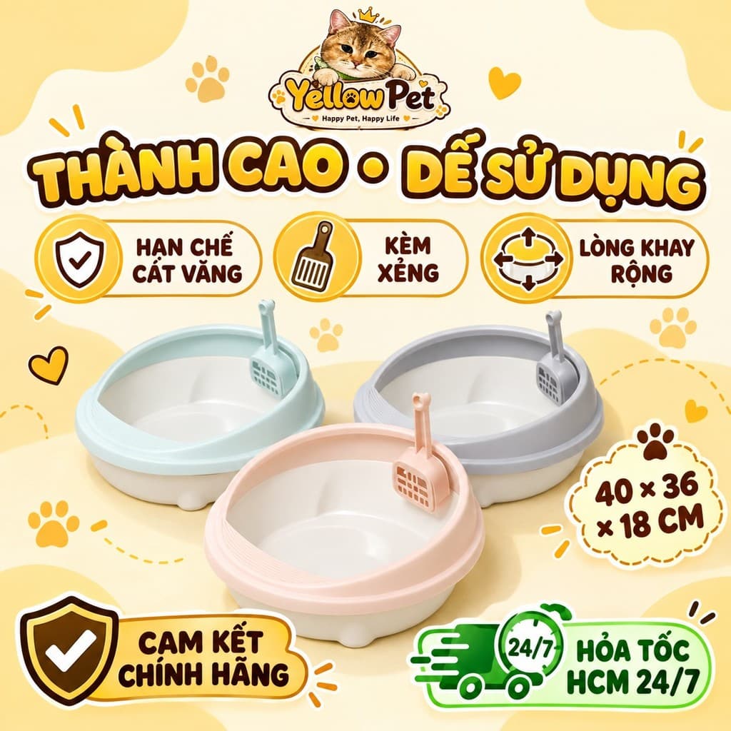 Khay Cát Vệ Sinh Cho Mèo Dáng Tròn 40 x 36 x 18cm | Yellow Pet