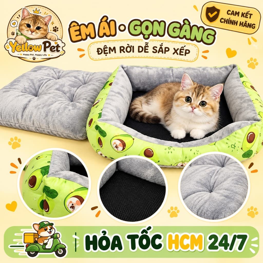 Nệm Nằm Cho Chó Mèo DB Đệm Rời Êm Ái Size 1 Size 2 | Yellow Pet