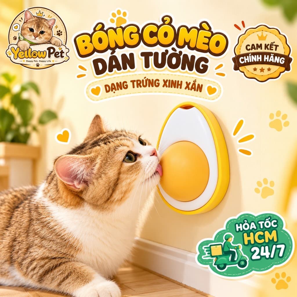 Bóng Cỏ Mèo Catnip Dán Tường Hình Trứng Cho Mèo | Yellow Pet