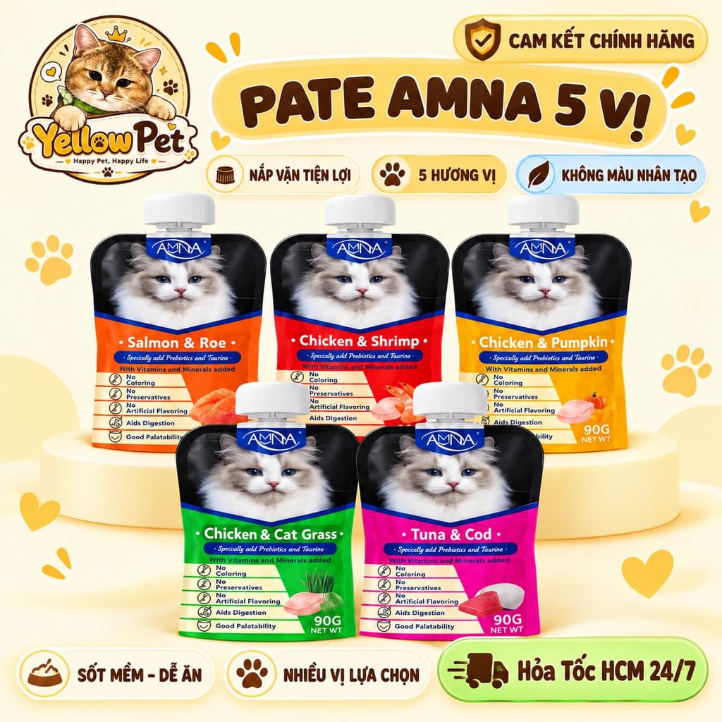 Súp thưởng Pate AMNA nắp vặn 90g cho mèo - Yellow Pet