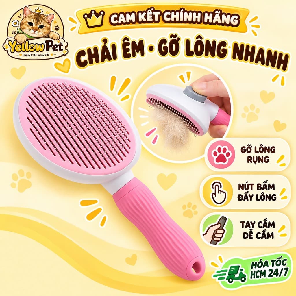 Lược Chải Lông Cho Chó Mèo Dạng Oval Tự Làm Sạch 3 Màu | Yellow Pet