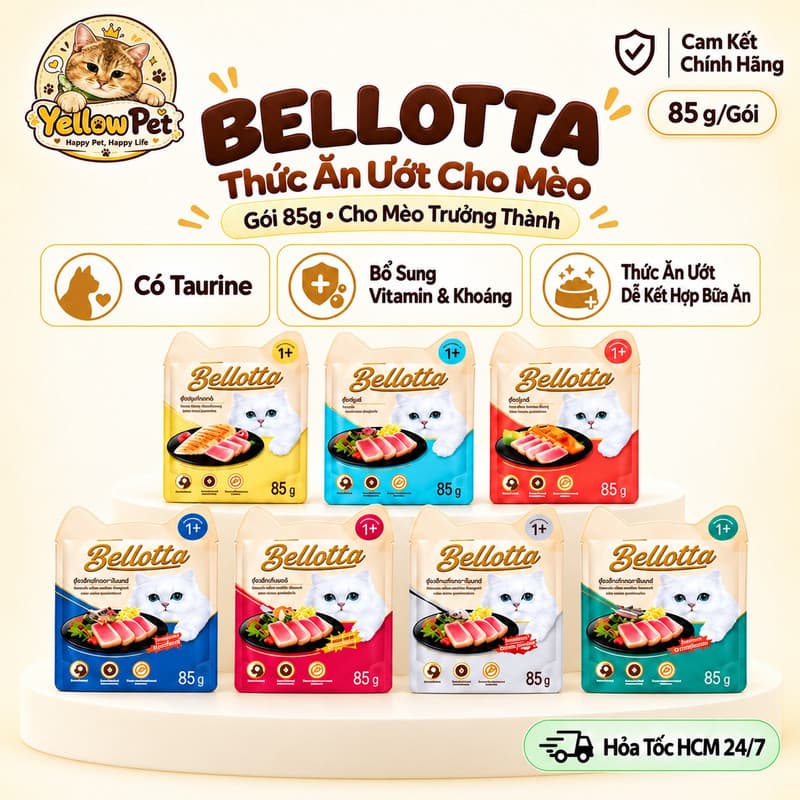 Pate Bellotta 85g Cho Mèo Trưởng Thành – Thức Ăn Ướt Có Taurine – Combo 3–6 Gói | Yellow Pet