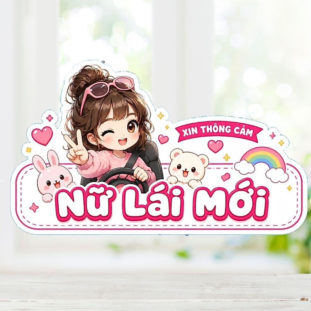 [Hỏa Tốc] Tem Decal Dán Xe Hơi "Nữ Lái Mới Chibi" Kute Dễ Thương, Chống Thấm Nước Ngộ Nghĩnh, Đáng Yêu Oto