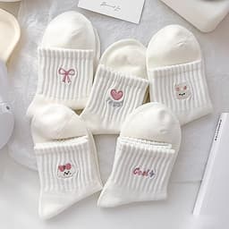 Combo 5-10 Đôi Tất Trắng Nữ In Hình Thỏ Cool Tim Hồng Dễ Thương 1