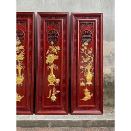 Tranh gỗ treo tường mẫu tứ bình hương đỏ nam phi dát vàng 6
