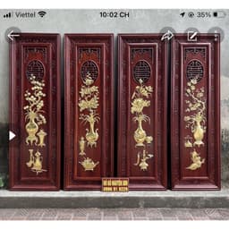 Tranh gỗ treo tường mẫu tứ bình hương đỏ nam phi dát vàng 1