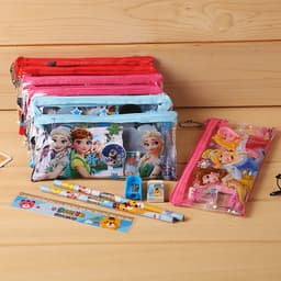 Set Túi dụng cụ học tập 7 chi tiết tiện lợi cho bé hình elsa siêu nhân nhện spider man công chúa dễ thương 1