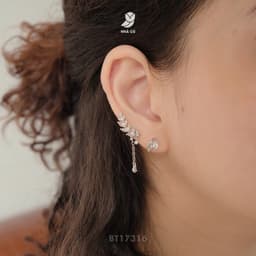 Bông Tai Nữ Đá Zircon Cz 5A Hình Chiếc Lá Nàh Cú Cây Xỏ Bạc 925 Phong Cách Đơn Giản 17316 4