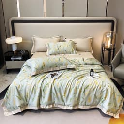 Bộ Chăn Ga Gối Lụa Thái 4 Món(1 ga + 2 vỏ gối đầu + 1 chăn chần bông)mát lạnh nhà miubediing 2