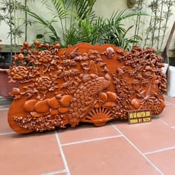 Tranh quạt treo tường gỗ hương mẫu phu thê viên mãn Sơn pu cao cấp 2