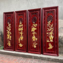 Tranh gỗ treo tường mẫu tứ bình hương đỏ nam phi dát vàng 3
