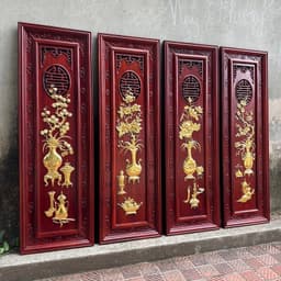 Tranh gỗ treo tường mẫu tứ bình hương đỏ nam phi dát vàng 5