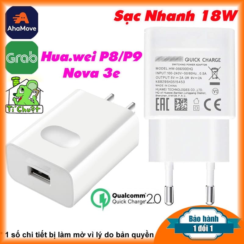 [ZIN BÓC MÁY] Sạc Nhanh 18W Quick Charge 2.0 9V-2A ZIN Chính Hãng Hỗ Trợ Dùng Cho Huawei P8/P9