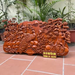 Tranh quạt treo tường gỗ hương mẫu phu thê viên mãn Sơn pu cao cấp 3