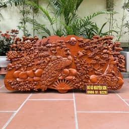 Tranh quạt treo tường gỗ hương mẫu phu thê viên mãn Sơn pu cao cấp 1