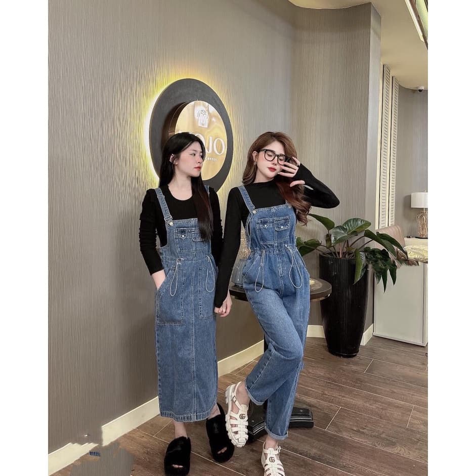 Quần yếm bò, váy yếm bò nữ, rút eo dáng rộng phong cách hàn quốc siêu xinh
