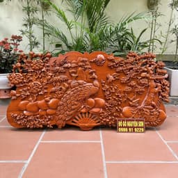 Tranh quạt treo tường gỗ hương mẫu phu thê viên mãn Sơn pu cao cấp 4