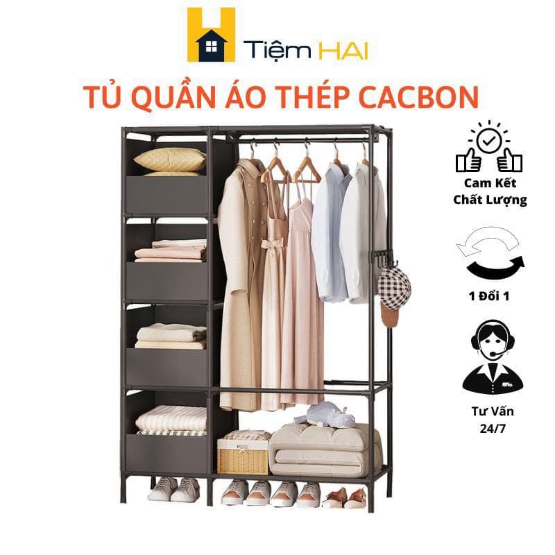 Tủ Treo Quần Áo Bằng Kim Loại TIEM Kệ, Tủ Treo Quần Áo Láp Ráp Tiện Lợi Thông Minh Dễ Dàng TQAS