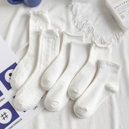 Set 5 Đôi Tất dệt kim gân trắng bèo cổ cao ,trung Phong Cách Hàn Quốc Mẫu tt19 { u308 } 4