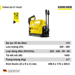 Máy phun rửa áp lực cao Karcher K 2 Horizontal động cơ chổi than, áp lực 110 bar và đã bao gồm dây cấp nước 3