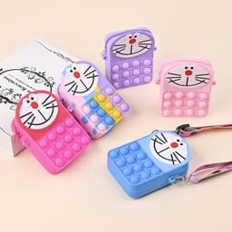 Túi xách đeo chéo silicon hình mèo máy đô rê mon doraemon, bong bóng pop-it thời trang dễ thương 4