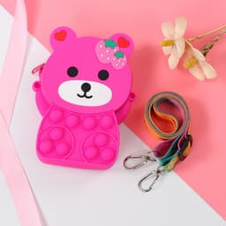 [Mới] Túi xách nữ đeo chéo silicon hình gấu dâu, bong bóng pop-it thời trang dễ thương đựng lì xì 3