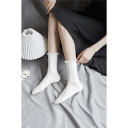 Set 5 Đôi Tất dệt kim gân trắng bèo cổ cao ,trung Phong Cách Hàn Quốc Mẫu tt19 { u308 } 3