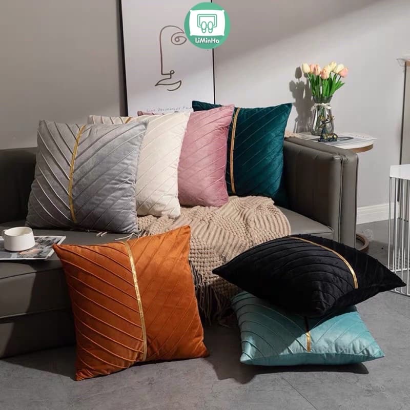 Gối tựa lưng sofa cao cấp GÂN RUY BĂNG chất liệu nhung lụa LiMinHo Shop