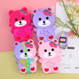 [Mới] Túi xách nữ đeo chéo silicon hình gấu dâu, bong bóng pop-it thời trang dễ thương đựng lì xì 1