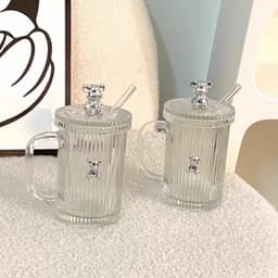 Ly thủy tinh giữ nhiệt hình gấu bearbrick 400ml, cốc uống trà cà phê có nắp đậy tặng kèm ống hút xinh xắn 3