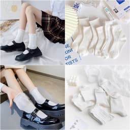 Set 5 Đôi Tất dệt kim gân trắng bèo cổ cao ,trung Phong Cách Hàn Quốc Mẫu tt19 { u308 } 2