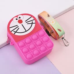Túi xách đeo chéo silicon hình mèo máy đô rê mon doraemon, bong bóng pop-it thời trang dễ thương 6