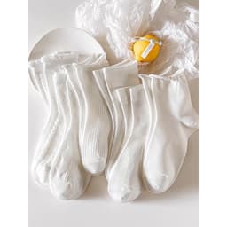 Set 5 Đôi Tất dệt kim gân trắng bèo cổ cao ,trung Phong Cách Hàn Quốc Mẫu tt19 { u308 } 5