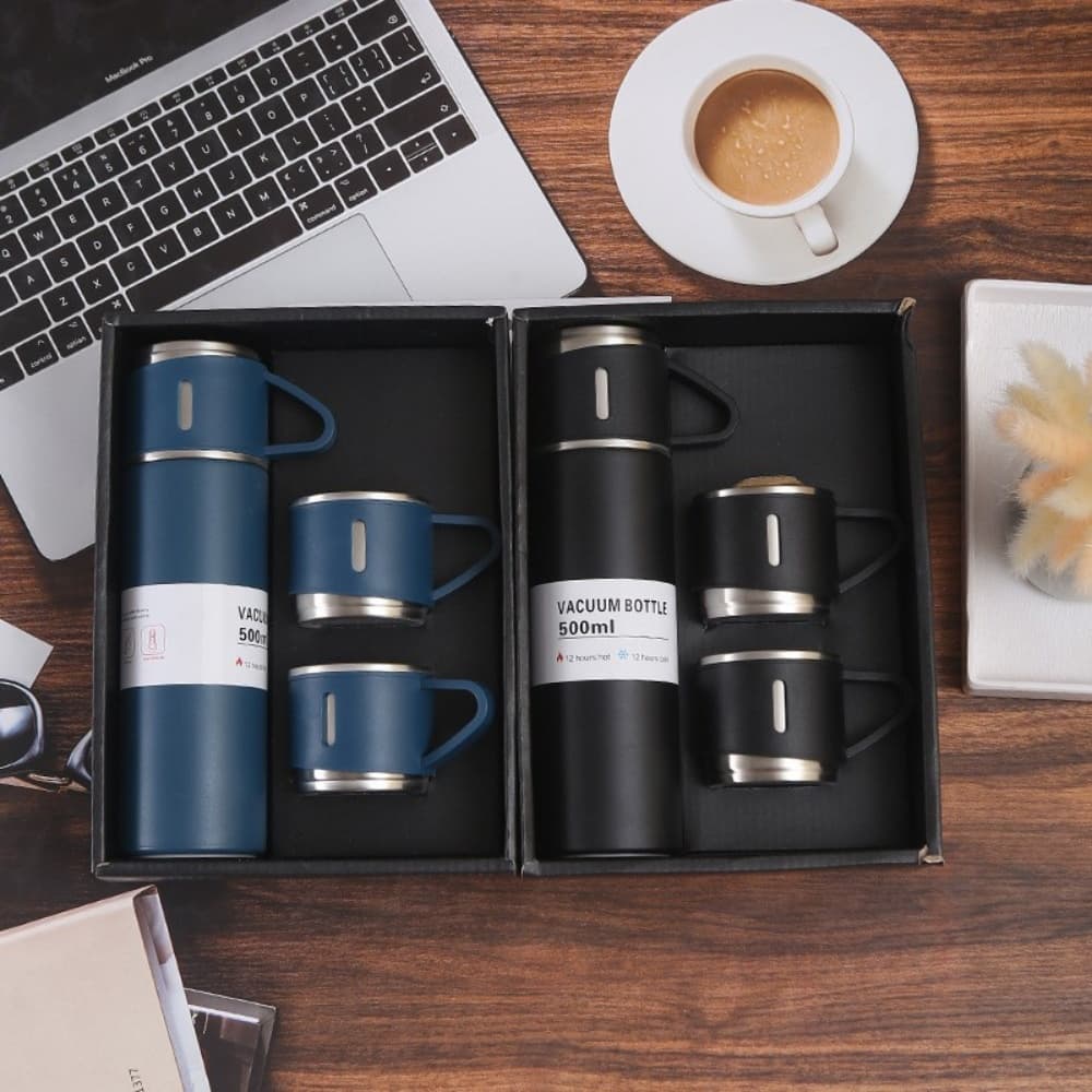 Bộ Bình Giữ Nhiệt Có Kèm 2 Cốc 500ML Lõi Inox Cao Cấp, Fullbox Làm Quà Tặng Sang Trọng Chất Lượng Cao