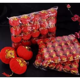 Combo 30cái và 16 cái lồng đèn  đỏ mini bằng nhựa bọc vải nhung trang trí lễ hội, Tết 4
