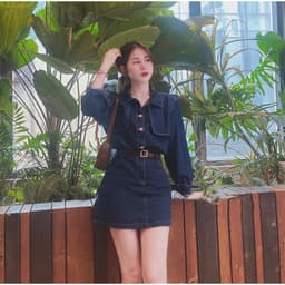 Đầm dáng chữ A jeans cổ sơ mi túi hộp kèm đai eo, váy jeans phong cách hàn quốc có bigsize 3