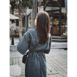 Đầm jeans dáng dài lưng cao cài nút, đầm jean xẻ tà trước có lưng chun phong cách hàn quốc 3