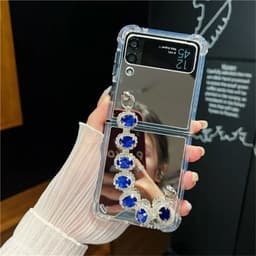[CÓ SẴN] Ốp Z Flip 8 - ZFlip 7 - Flip6 - Flip5 5G tráng gương kèm dây đeo đính đá lấp lánh xanh coban siêu sang trọng 5