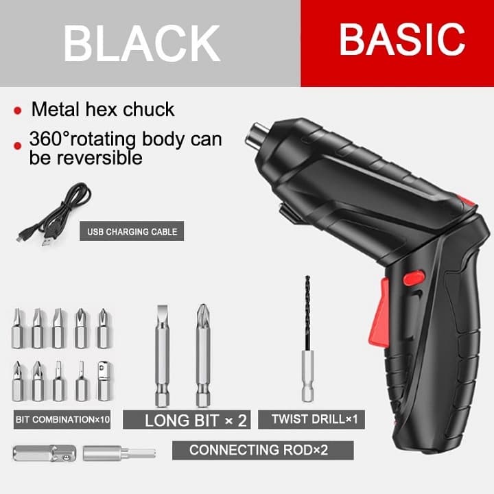 Máy khoan vặn vít mini 15 món pin sạc, đảo chiều tiện dụng cho mọi công việc sửa chữa.