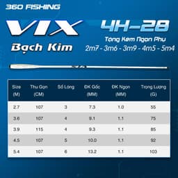 [Mua cần Tặng trục sẵn] Cần Vix Bạch Kim 4H siêu nhẹ, câu rô, diếc … 3