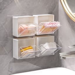 VINBEO Hộp đựng đồ nắp lật trong suốt gắn tường dùng để đựng bông tẩy trang,Tăm bông,Phụ kiện tiện lợi ANHI004 1